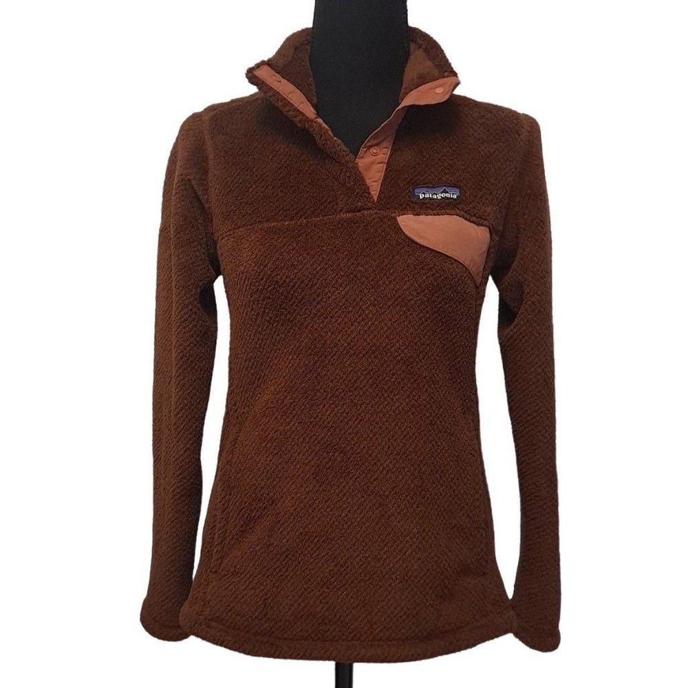 Patagonia Womens Re Tool Brown Fleece T Snap Long Sleeve Pullover Sweater Sz XS